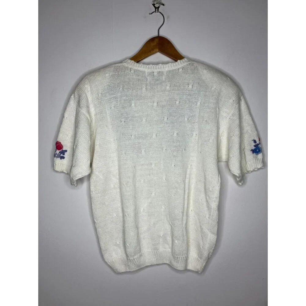 Hand Embroidered Floral Cardigan Northern Isles Women's Medium Short Sleeve New - Picture 7 of 9